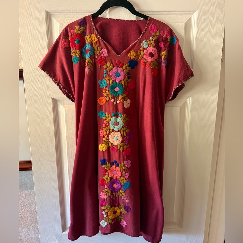 Embroidered Floral Red Dress